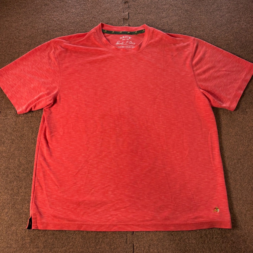 Orvis Signature Collection Mens Short Sleeve T-Shirt Coral Red Heather Fly Logo